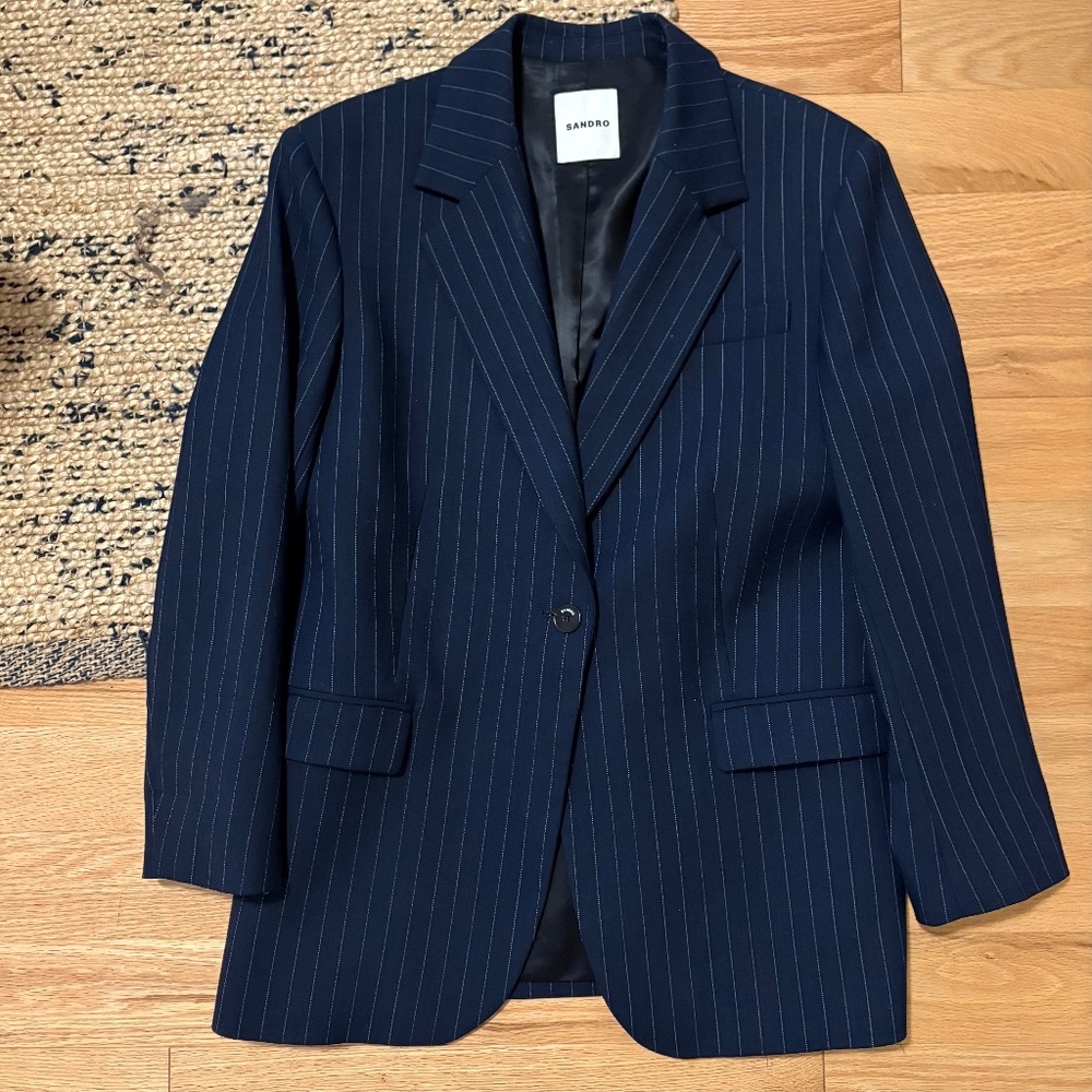 Sandro Navy Pinstripe Blazer